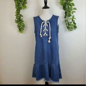 Aerie Denim Nautical Drop Waist Beachy Rope Sleeveless Dress Small Chambray